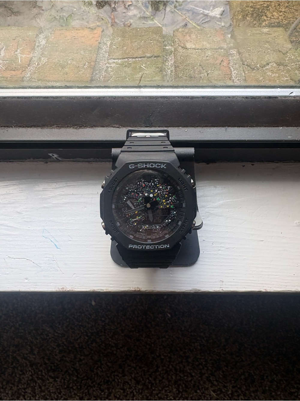 G-Shock Black Resin Watch with Multicolor Glitter Dial